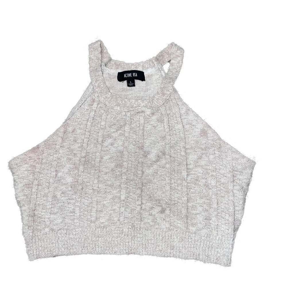 Active USA beige Cropped Knit Halter Top